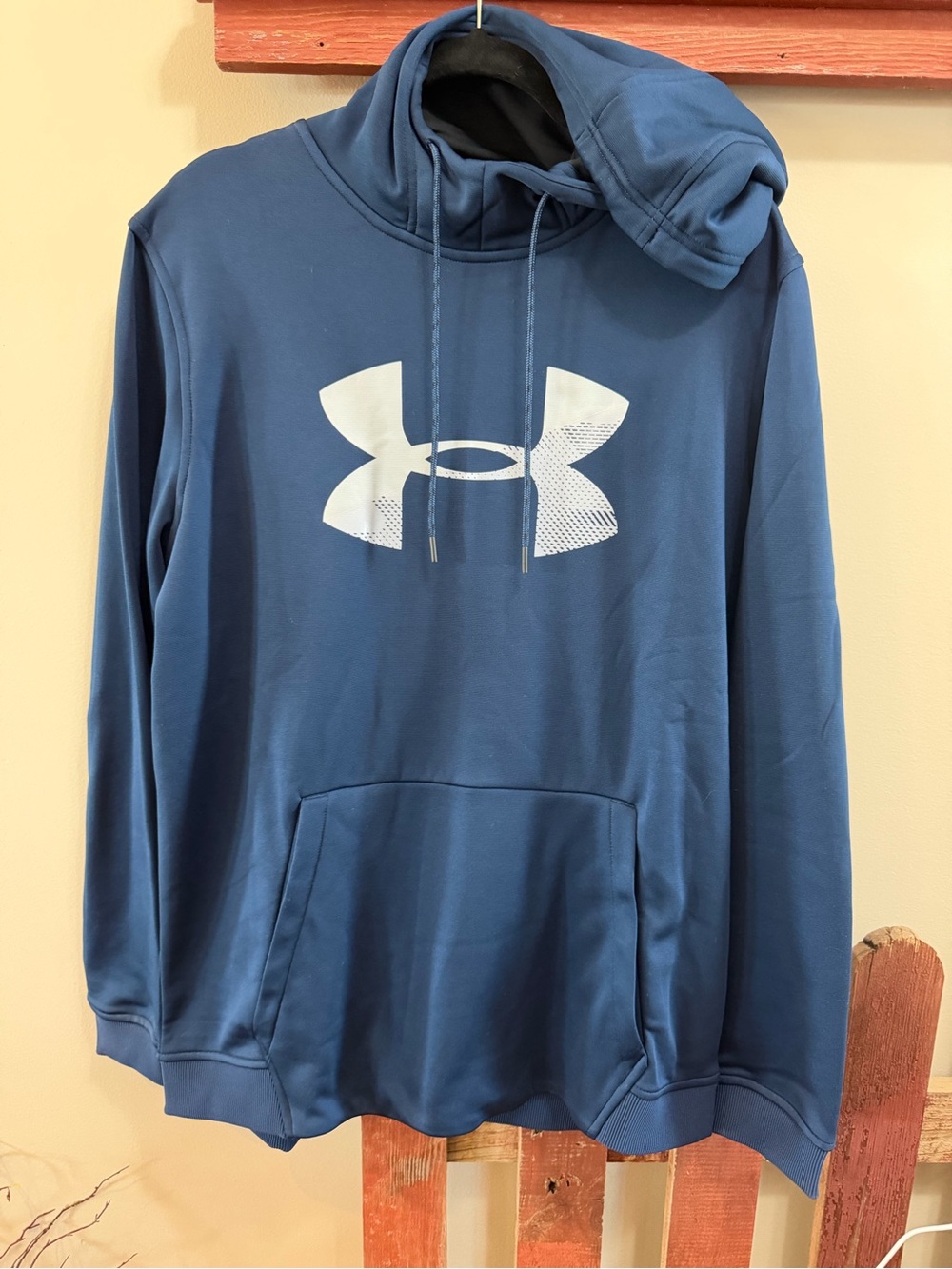 Under Armour Men's Blue Crewneck Pullover Hoodie with White Logo